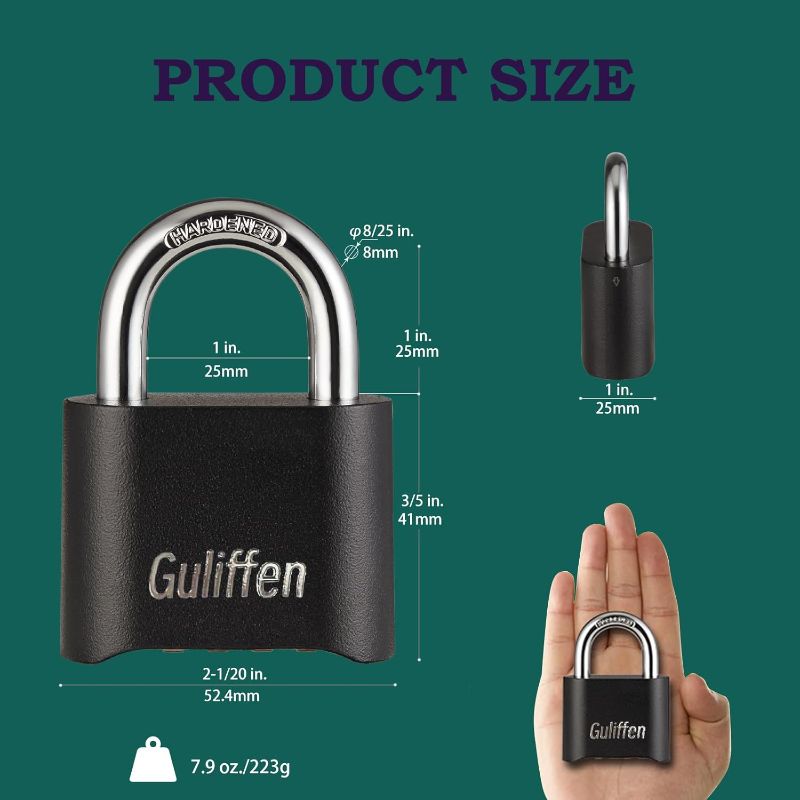 Photo 1 of 1pc Guliffen Combination Lock 4 Digit Locks with Code Outdoor Weatherproof Padlock, Locks of Metal for Gate, Shed, Storage Unit (Black)