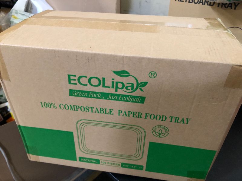 Photo 1 of ECOLipak 100 Pack 14 Inch Disposable Food Crawfish Trays, Compostable Large Paper Plates, Disposable Thanksgiving Trays for Serving Food, Turkey, BBQ, Seafood Boil Party Supplies(Nature)