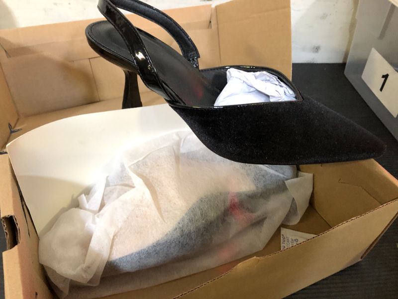 Photo 1 of 8--Coutgo Womens Slingback Kitten Heels Closed Pointed Toe Slip on Party Work Pumps Dress Shoes, Corduroy Black, Size 8