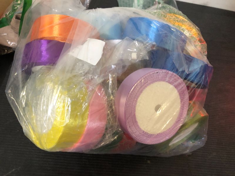 Photo 1 of  Rainbow Satin Ribbon 1 Inch x 25 Yard Total 500 Yards Colorful Fabric Satin Ribbon Set Assortment Ribbons for Gift Wrapping Halloween Christmas Wedding Party Decorations