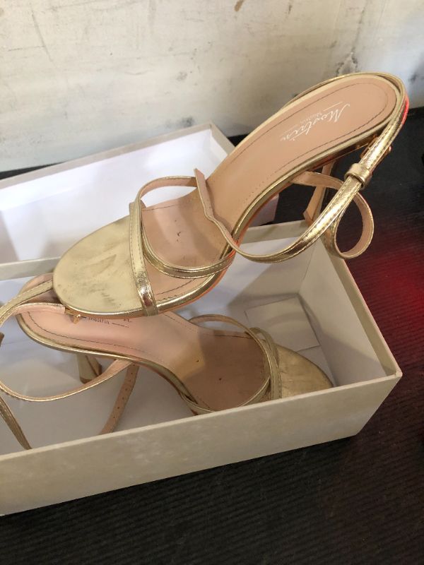 Photo 1 of Mostrin Gold Strappy Heels for Women Lace Up Ankle Strap Round Open Toe Stiletto High Heels Women's Heeled Sandals for Prom, Party, Daily Size 8