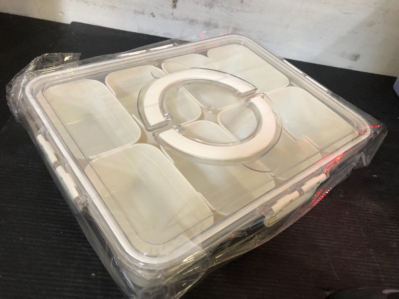 Photo 1 of Divided Serving Tray with Lid and Handle - Divided Snack Tray for Portable Snack Platters - Clear Organizer for Candy, Fruits, Nuts, Snacks - Perfect for Party, Entertaining 