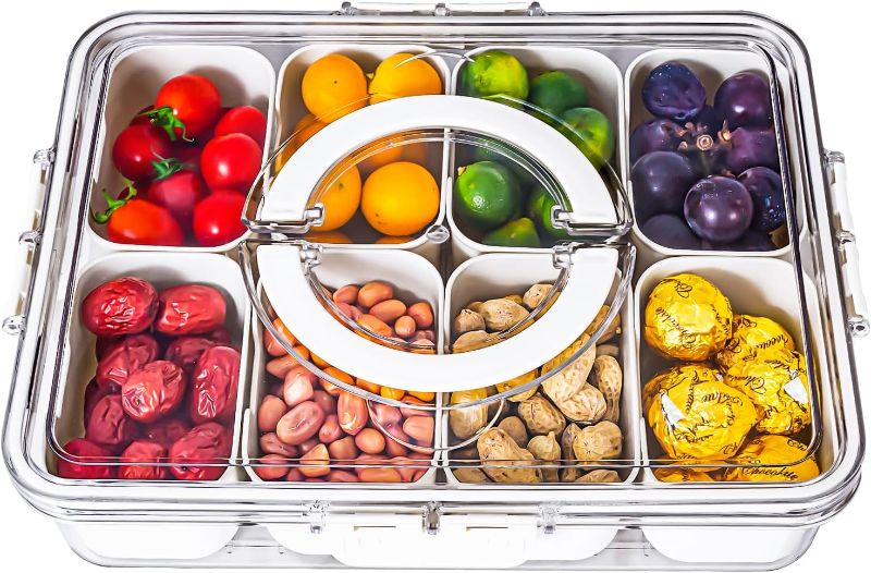 Photo 1 of Divided Serving Tray with Lid and Handle - Divided Snack Tray for Portable Snack Platters - Clear Organizer for Candy, Fruits, Nuts, Snacks - Perfect for Party, Entertaining 