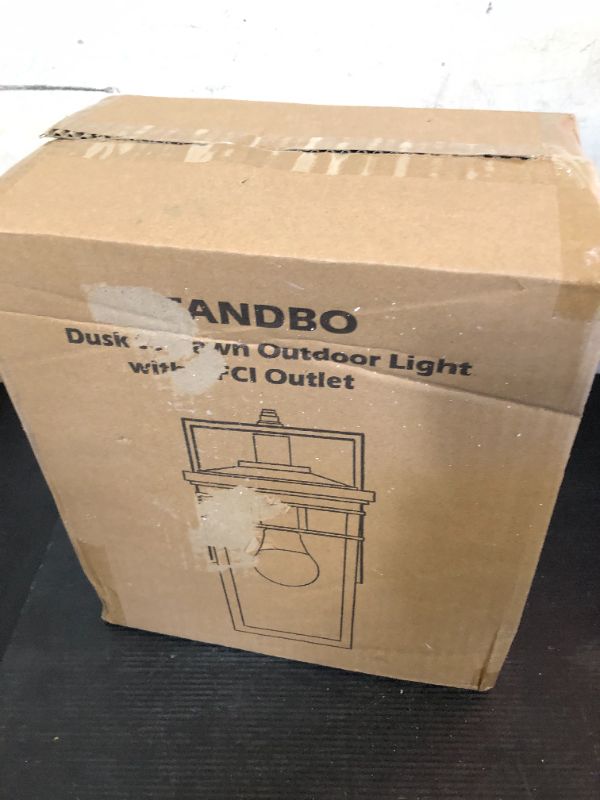 Photo 1 of Porch Light with GFCI Outlet Built in, Dusk to Dawn Outdoor Light with Outlet, Waterproof Anti-Rust Alunmium Exterior Light Fixture Wall Mount Outside Light for House Garage Front Door, Bulb Included