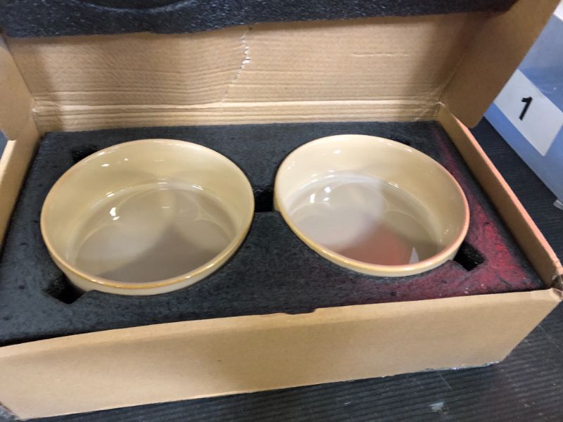 Photo 1 of SPUNKYJUNKY Ceramic Dog and Cat Bowl Set with Wooden Stand, Modern Cute Weighted Food Water Bowl Set for Small Size Dogs (1.7 Cups, 2 × Pattern Brown)