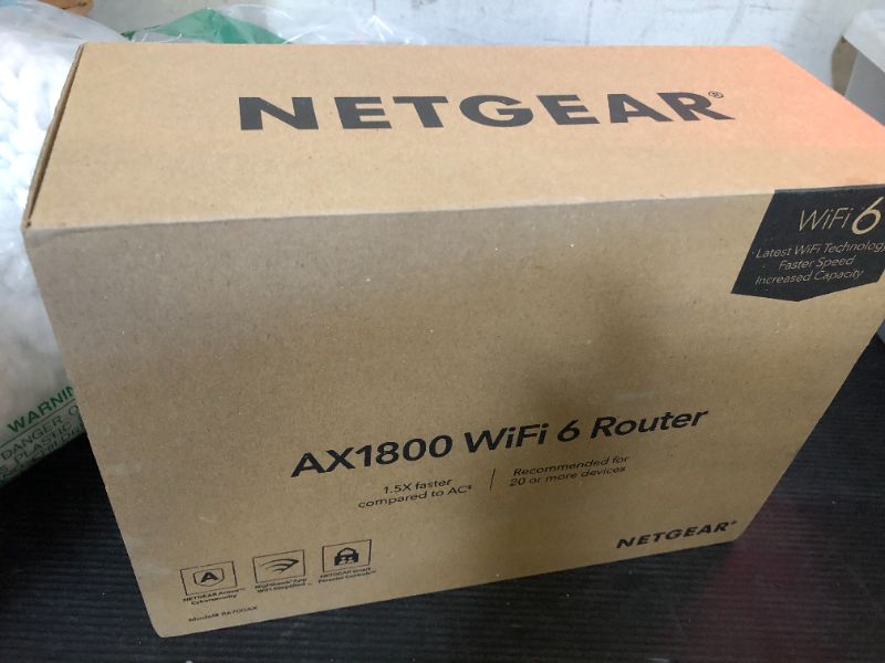 Photo 1 of NETGEAR 4-Stream WiFi 6 Router (R6700AX) – Security Features, AX1800 Wireless Speed (Up to 1.8 Gbps), Covers up to 1,500 sq. ft., 20 devices