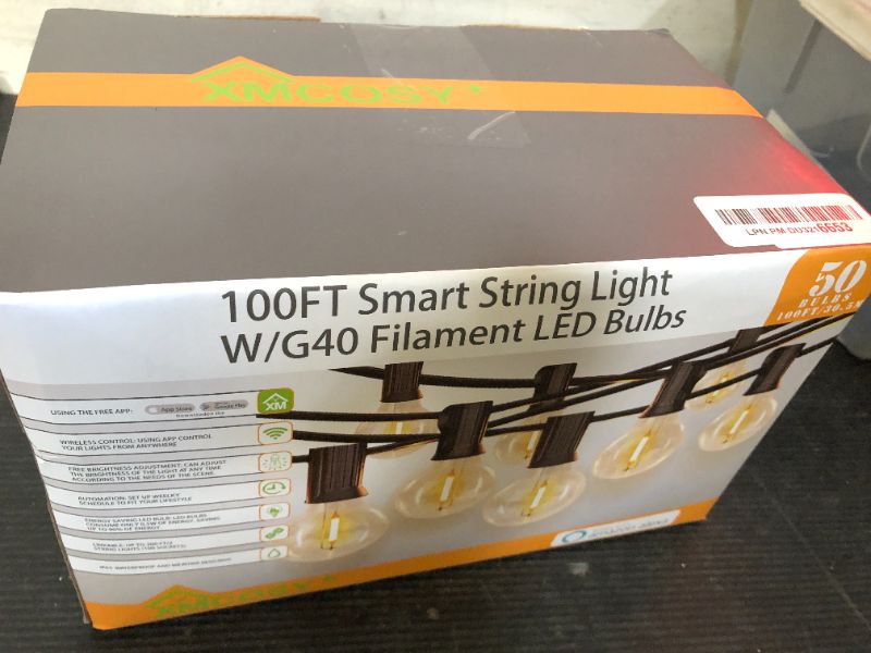 Photo 1 of XMCOSY+ Outdoor String Lights, Smart Patio Lights 100Ft Dimmable Outdoor Lights Warm White, 50 G40 LED Bulbs, WiFi String Lights for Outside, Work with Alexa, APP Control, Waterproof Extendable