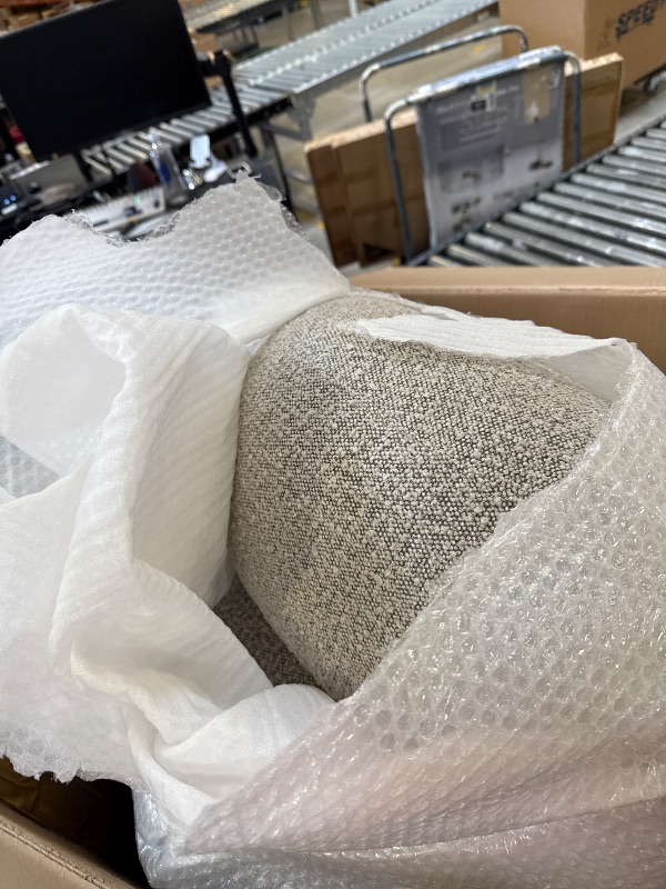 Photo 1 of 18-1/4'' H BOUCLE FABRIC UPHOLSTERED OTTOMAN GREY