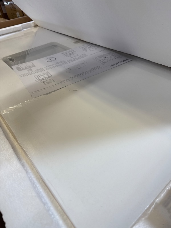 Photo 1 of EQLOO 48 Inch Solid White Vanity Sink Top, Engineered Stone Vanity Top with Rectangular Undermount Ceramic Sink, 8 Inch Widespread Faucet Hole with Backsplash Countertops for Bathroom
