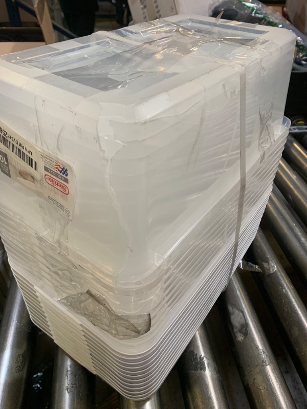 Photo 1 of Sterilite Storage Boxes, 13.5L x 8W x 4.8H inches (34.3 x 20.3 x 12.2 cm), 6 QT, Clear with White Lid, Pack of 10