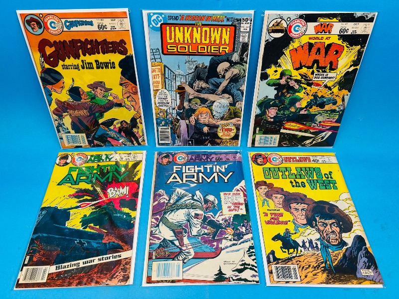 Photo 1 of 165013… 6 vintage western and war comics in plastic sleeves 
