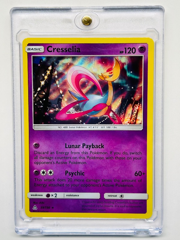 Photo 1 of 165036… Pokémon holo Cresselia card in hard plastic case 