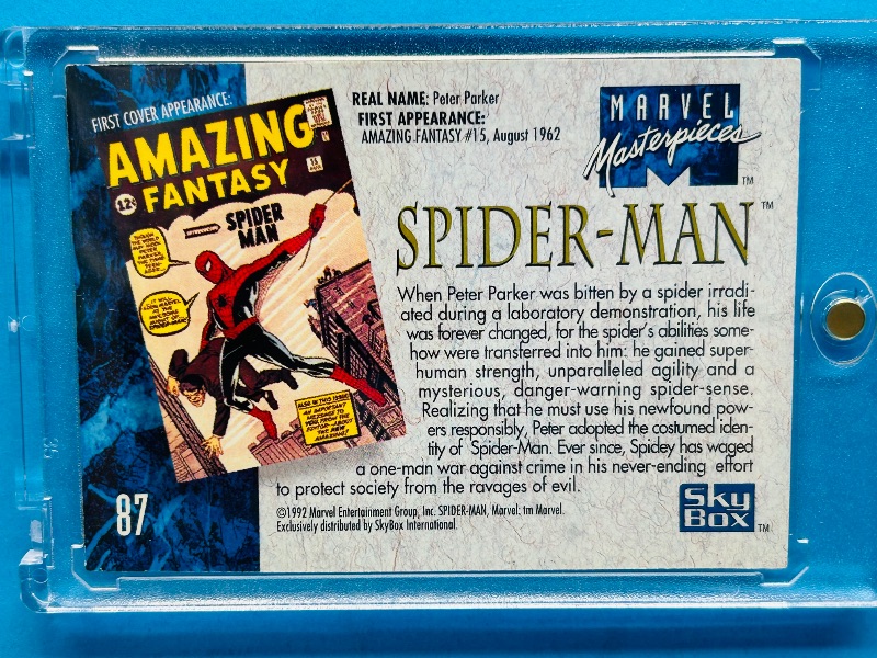 Photo 1 of 165045… Marvel Masterpieces Spider-Man card 87 in hard plastic case