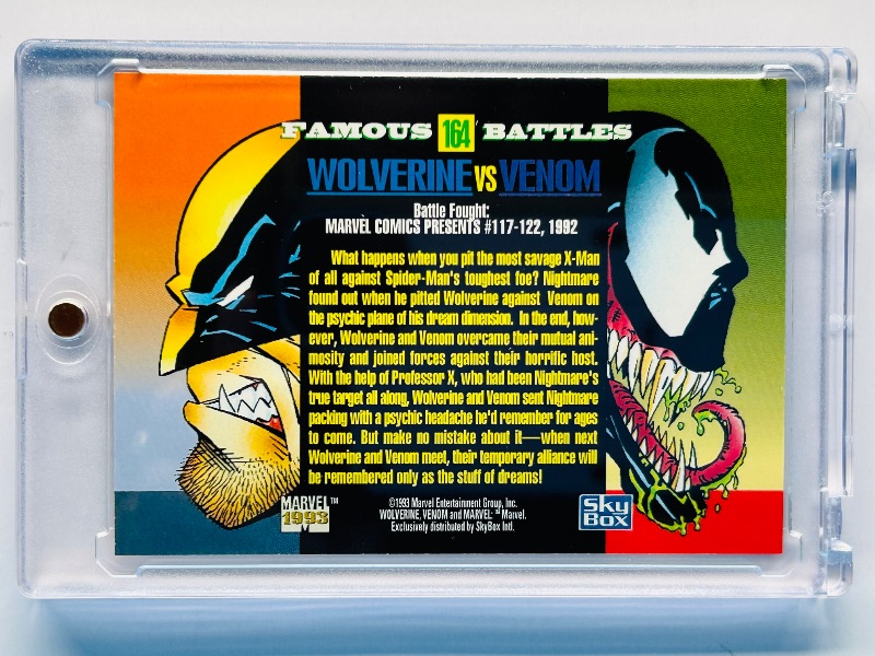 Photo 1 of 165079… 1993 marvel famous battles Wolverine  vs. Venom card in hard plastic case 