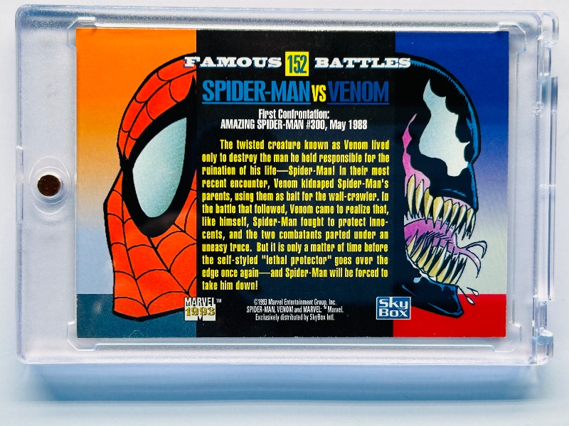 Photo 1 of 165080… 1993 marvel famous battles Spider-man vs. Venom card in hard plastic case 