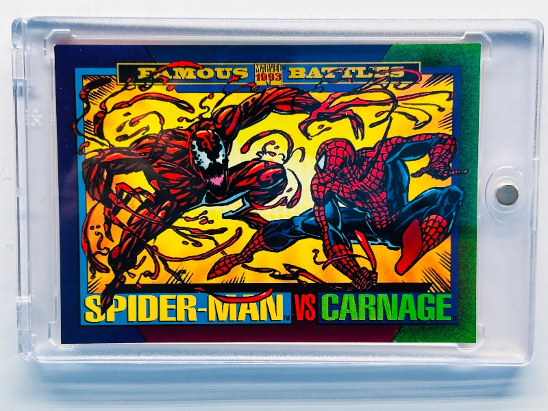 Photo 1 of 165081… 1993 marvel famous battles Spider-man vs. Carnage card in hard plastic case