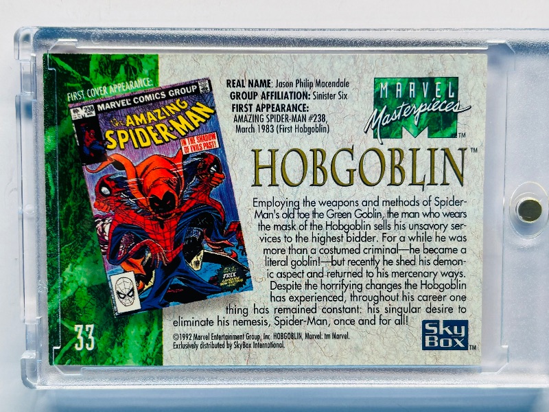 Photo 1 of 165082… Marvel Masterpieces Hobgoblin card 33 in hard plastic case