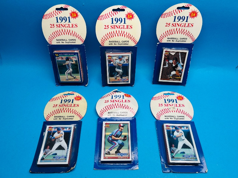 Photo 1 of 165090… final sale no returns/refunds-6 sealed 1991 baseball card packs-some wear from age