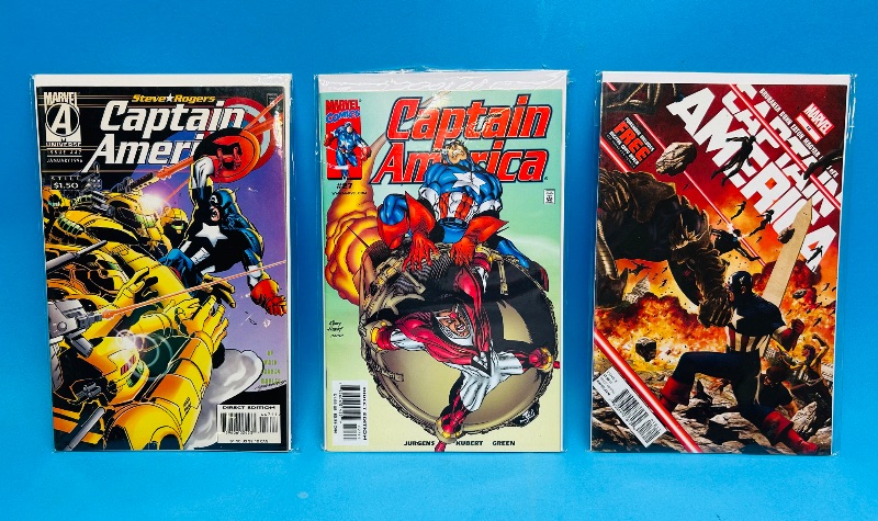 Photo 1 of 165142…3 captain America  comics in plastic sleeves 
