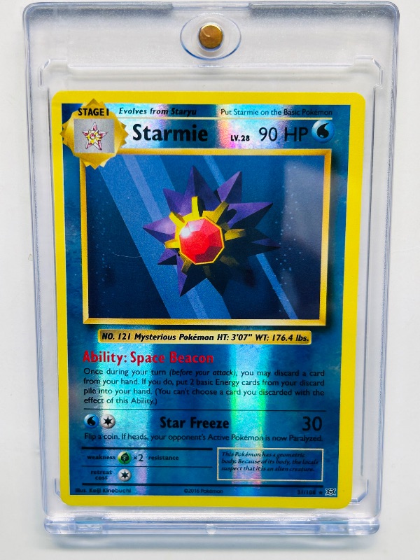 Photo 1 of 165166…reverse holo Starmie  Pokémon card in hard plastic case