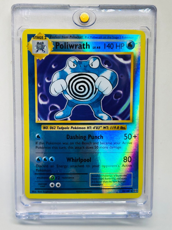 Photo 1 of 165169…reverse holo Poliwrath  Pokémon card in hard plastic case