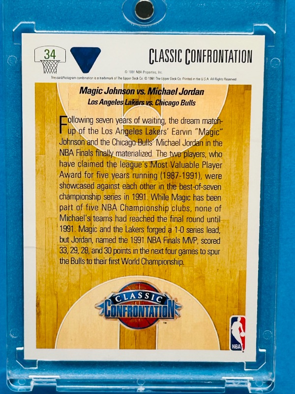 Photo 1 of 165181… Michael Jordan vs. Magic Johnson.card in hard plastic case 