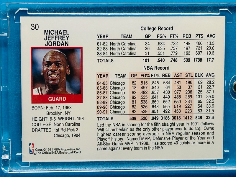Photo 1 of 165184… Michael Jordan card 30 in hard plastic case 