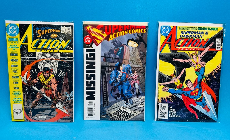 Photo 1 of 165230…3 Action Superman comics in plastic sleeves 