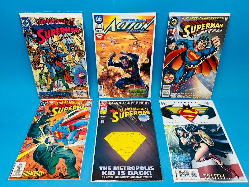 Photo 1 of 165278…6 Superman  comics in plastic sleeves 