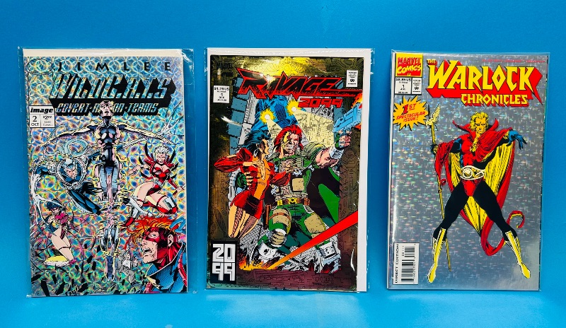Photo 1 of 165284…3 foil/chrome covers comics in plastic sleeves 