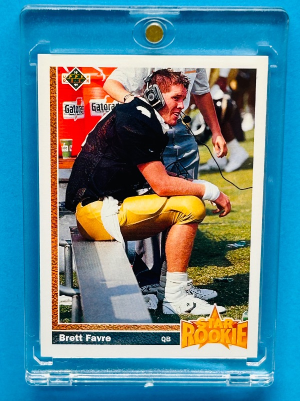 Photo 1 of 165297…Rookie Brett Favre card 13 in hard plastic case 