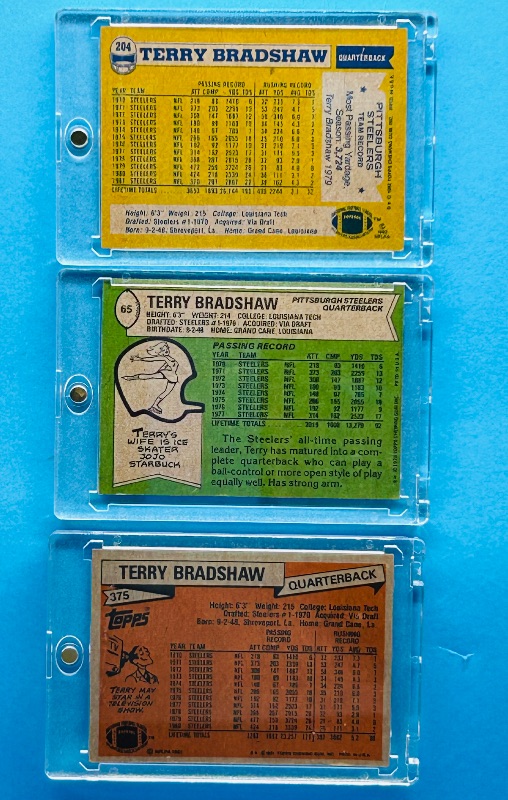Photo 1 of 165298…3 vintage terry bradshaw cards in hard plastic cases