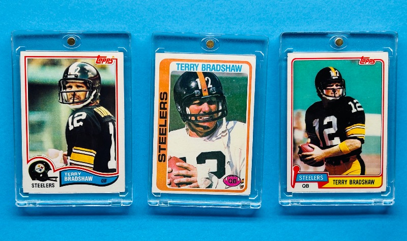 Photo 1 of 165298…3 vintage terry bradshaw cards in hard plastic cases
