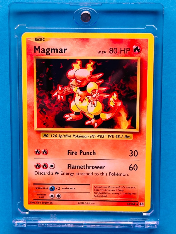 Photo 1 of 165314…Magmar Pokémon card in hard plastic case