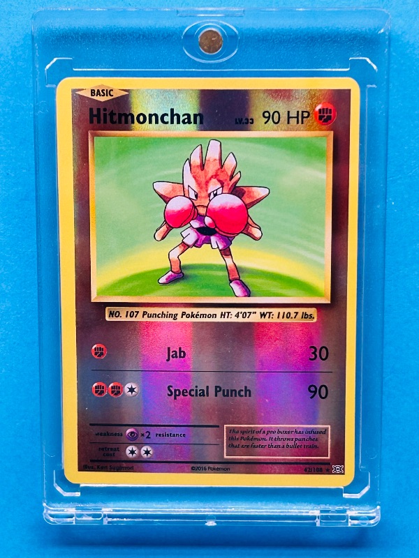 Photo 1 of 165316…hologram Hitmonchan Pokémon card in hard plastic case