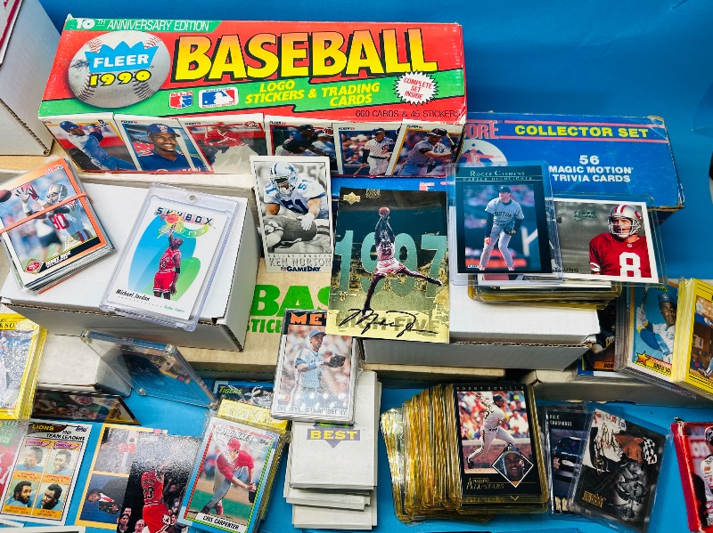 Photo 1 of 165348…final sale no returns/refunds- thousands of mixed sports cards- sets may not be complete. Older cards may have wear from age.-baseball, football, hockey, and basketball 