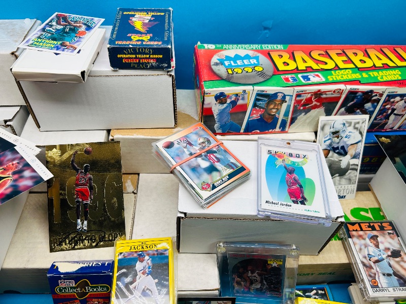 Photo 1 of 165348…final sale no returns/refunds- thousands of mixed sports cards- sets may not be complete. Older cards may have wear from age.-baseball, football, hockey, and basketball 