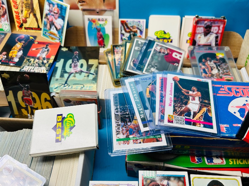 Photo 1 of 165348…final sale no returns/refunds- thousands of mixed sports cards- sets may not be complete. Older cards may have wear from age.-baseball, football, hockey, and basketball 