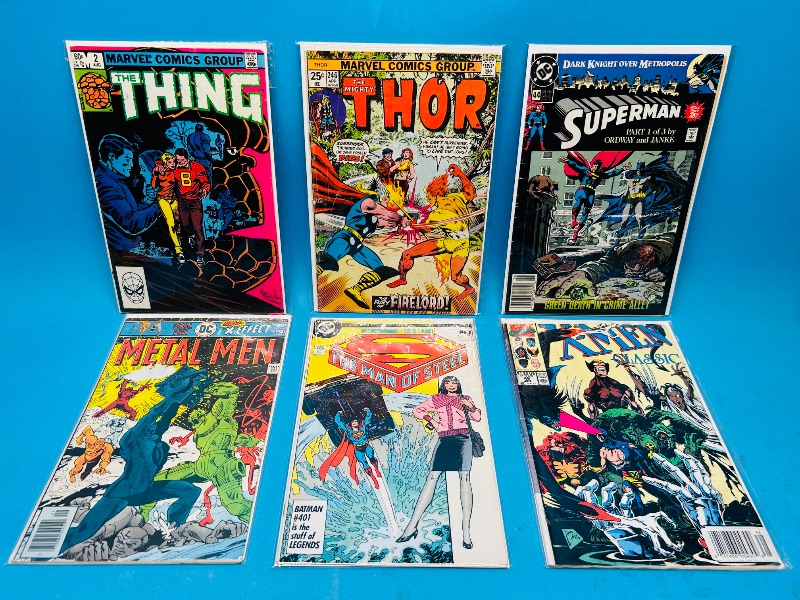 Photo 1 of 165351… 6 damaged comics in sleeves- wear, bends, stains, etc.- vintage 