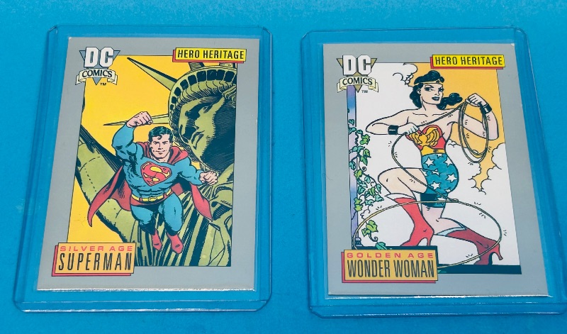 Photo 1 of 165381…1991 Rookie Superman and Wonder Woman cards in hard plastic sleeves 