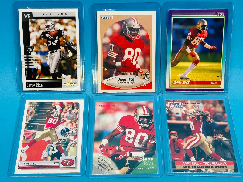 Photo 1 of 165383…6 Jerry Rice  cards in hard plastic sleeves 