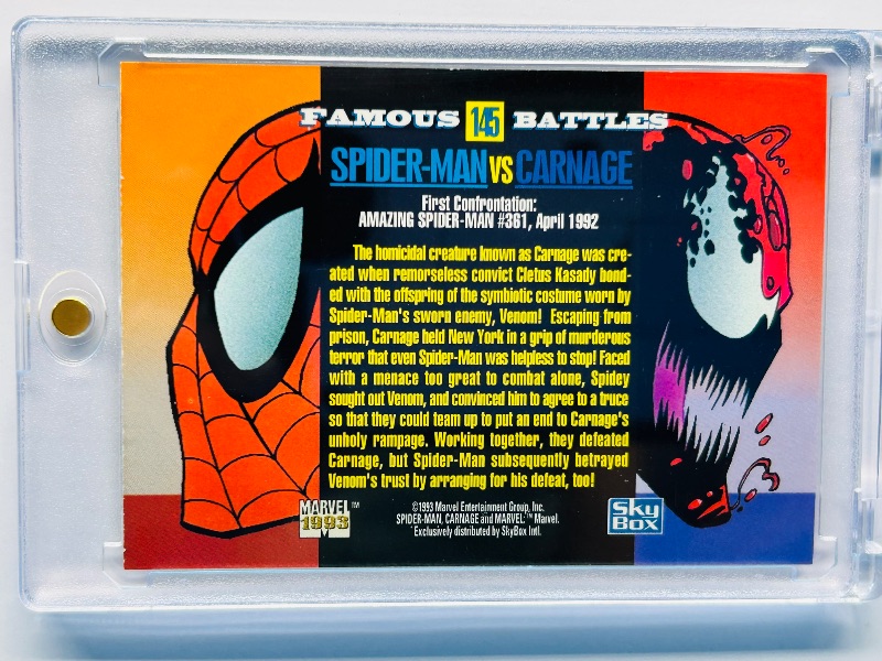Photo 1 of 165417…Marvel Spider-Man vs. Carnage card 145 in hard plastic case 