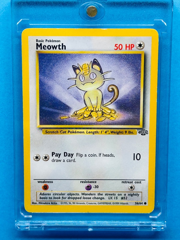 Photo 1 of 165420…Meowth Pokémon card in hard plastic case