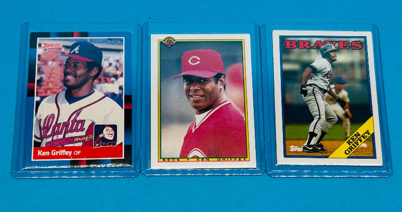 Photo 1 of 165430…3 Ken Griffey cards in hard plastic sleeves 