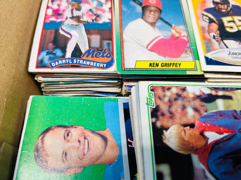 Photo 1 of 165447… final sale no returns/refunds- damaged mixed sports cards in 10 x 5 x 7” box- bent, worn, stains, etc.