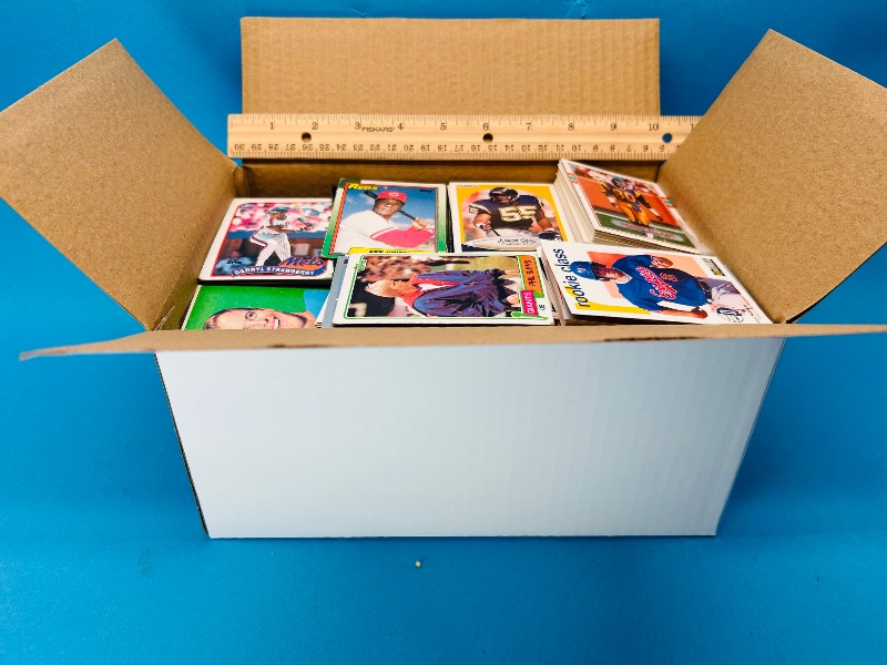 Photo 1 of 165447… final sale no returns/refunds- damaged mixed sports cards in 10 x 5 x 7” box- bent, worn, stains, etc.