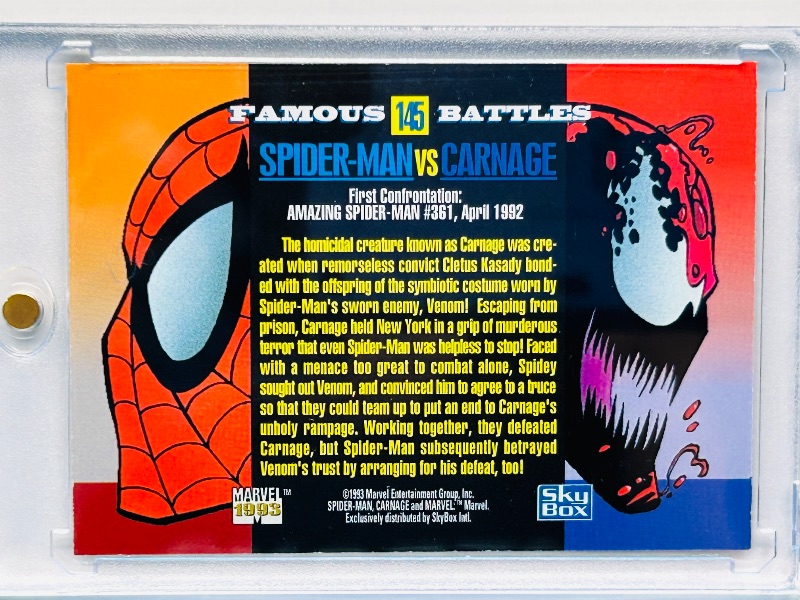 Photo 1 of 165481…Spider-Man vs. Carnage famous battles card 145 in hard plastic case