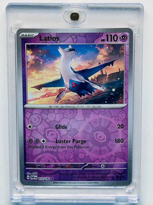 Photo 1 of 165483…Latios reverse holo Pokémon card in hard plastic case