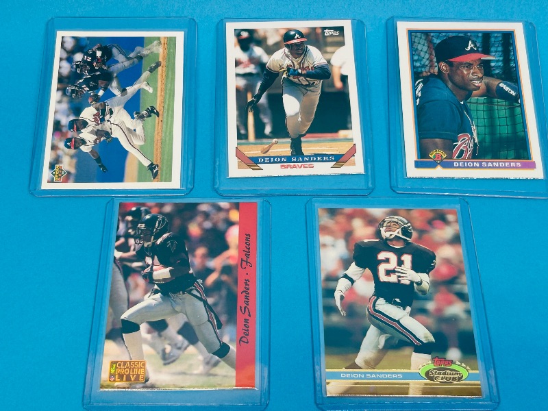 Photo 1 of 165521…5 Deion sanders cards in hard plastic sleeves 
