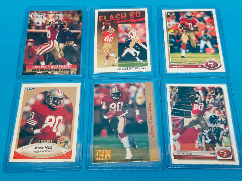 Photo 1 of 165527…6 Jerry Rice  cards in hard plastic sleeves 